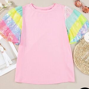 Pink Sequin Sleeve Women's Top